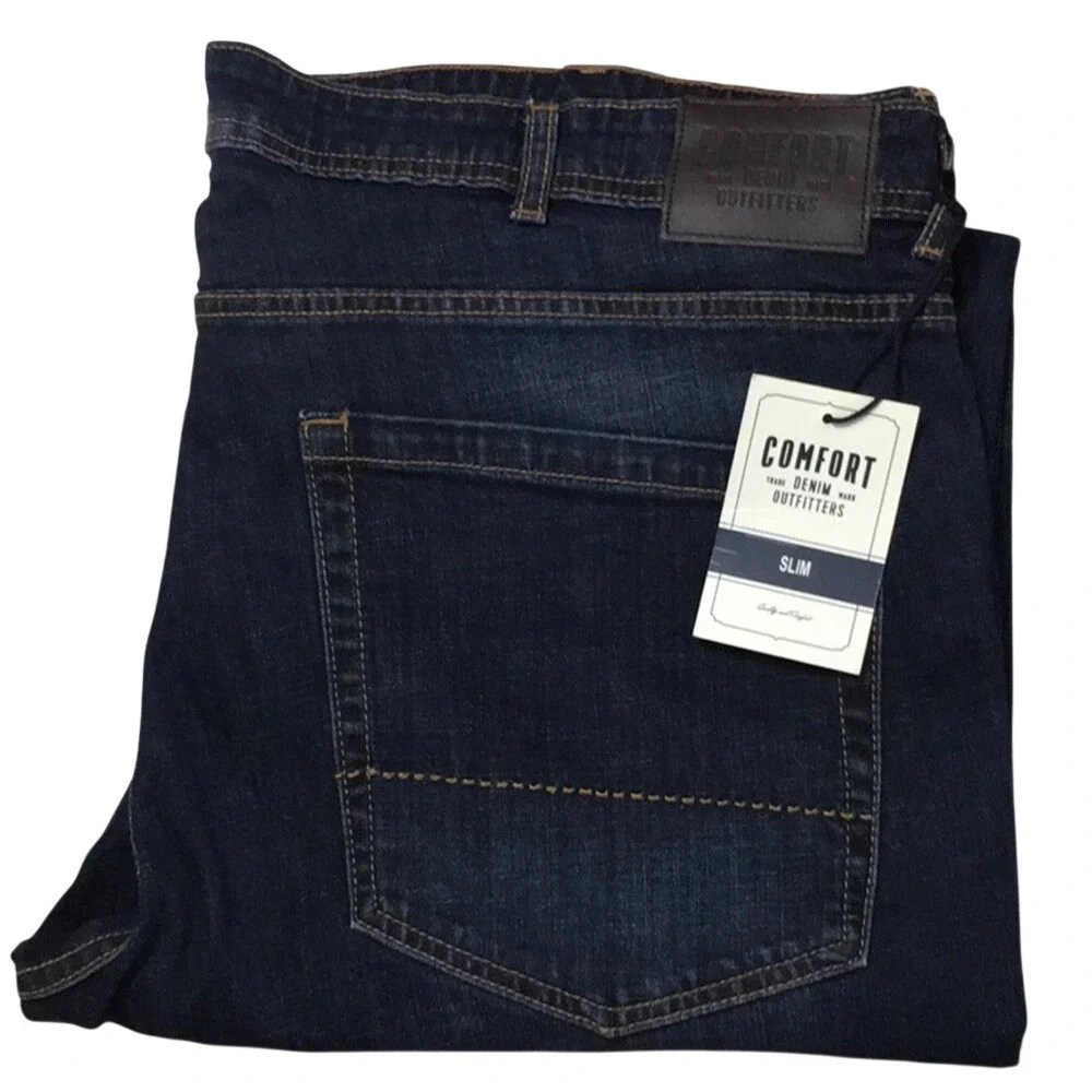 Comfort Denim Outfitters Mens‎ Slim Fit Jeans Dark Wash Indigo Blue 38x32 NWT